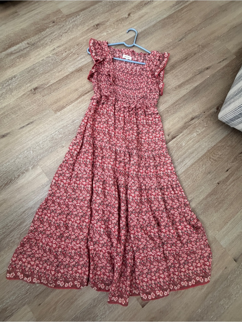 Nordstrom MAX STUDIO Floral Ruffle Strap Smocked Tiered Chiffon Maxi Dress S